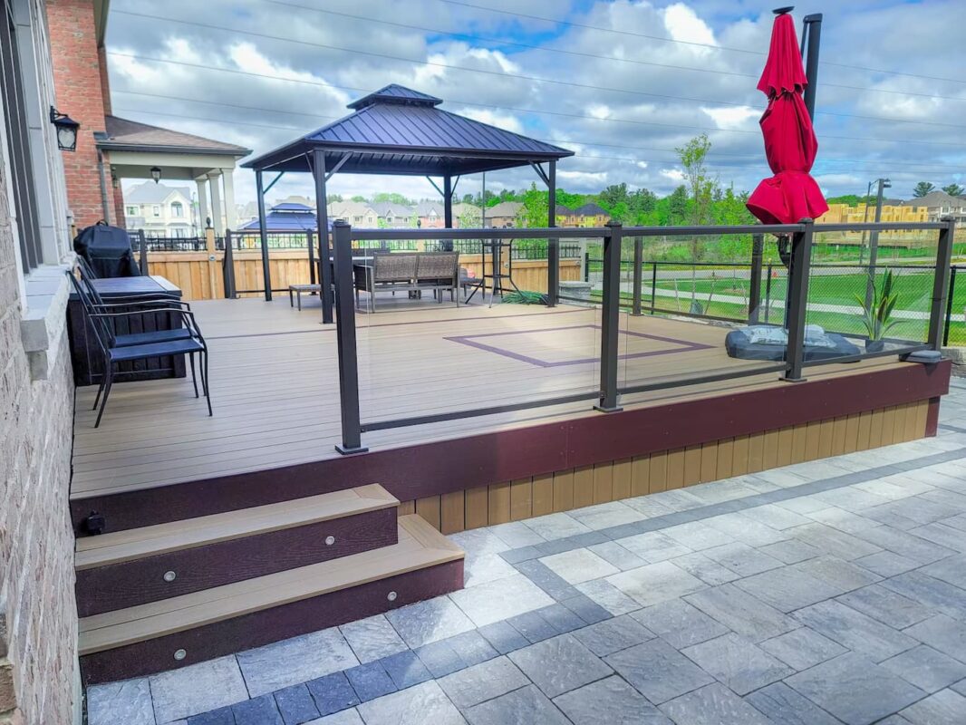 Stylish backyard gazebo Vaughan with composite deck base